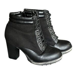 Black Women's Lace Up Bootie 4 inch thick Heel Size 8.5 Suede